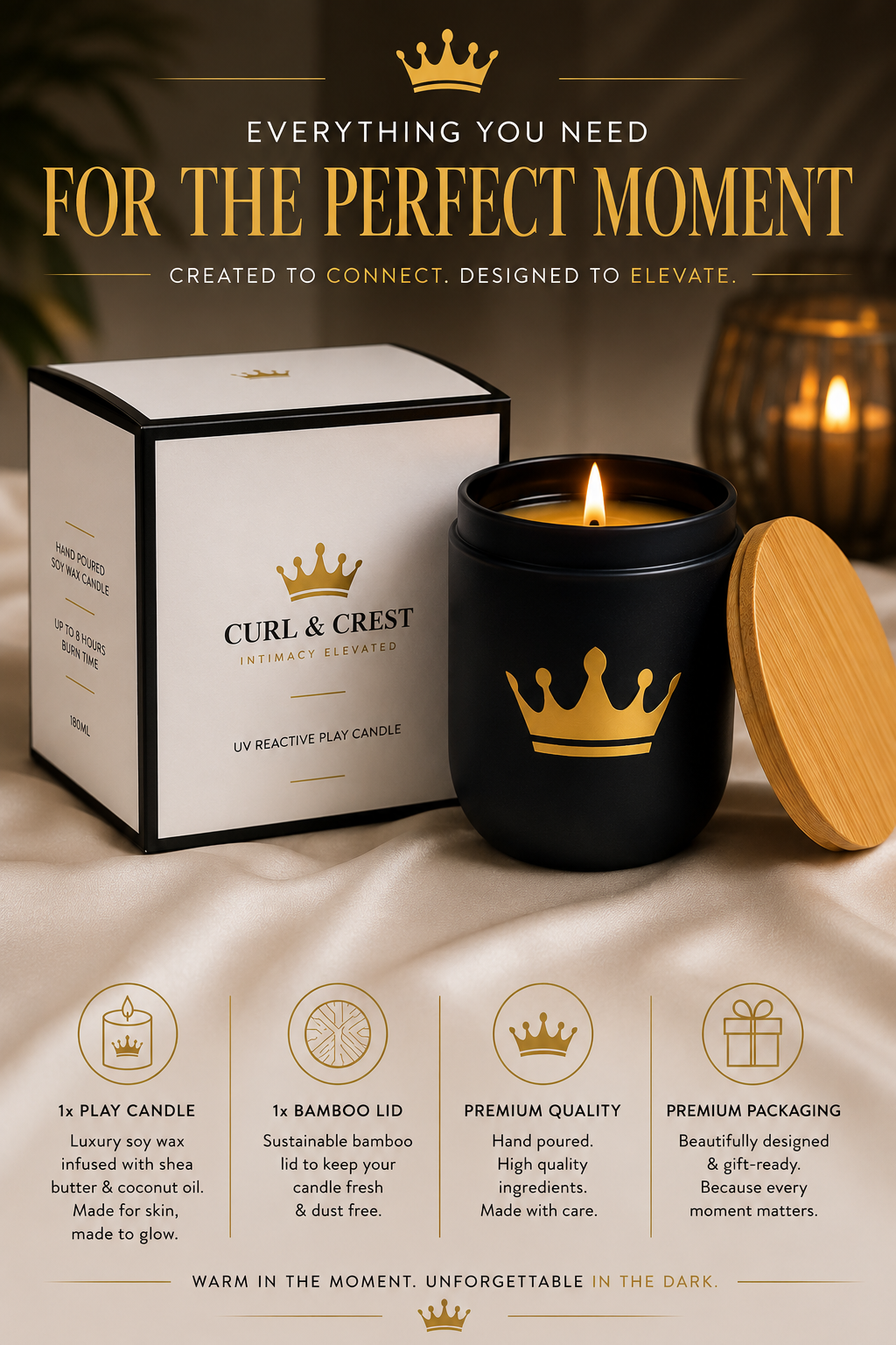 Curl & Crest Blacklight UV Reactive Candle Jar 180ml